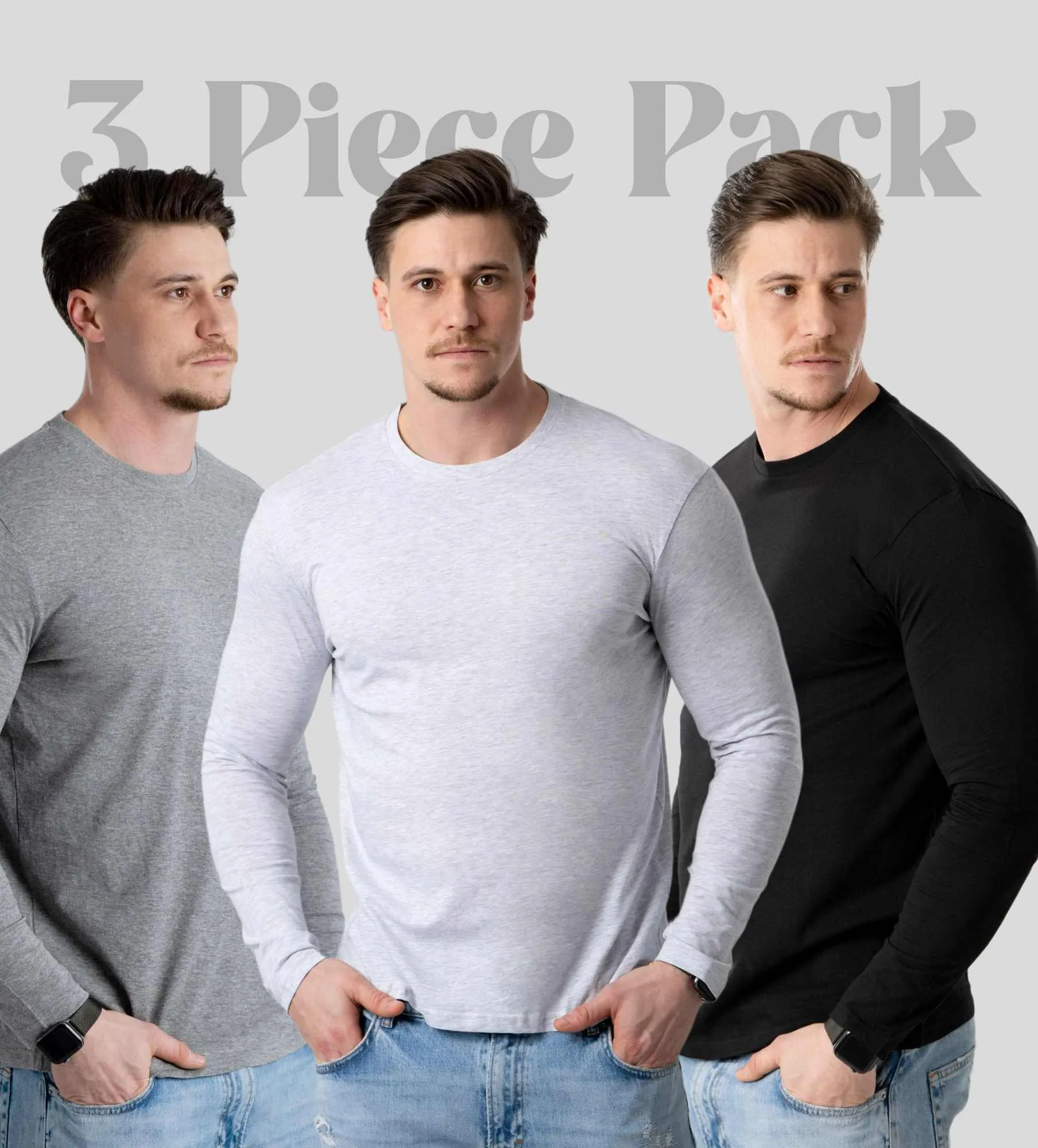 3 delni set moških majic z dolgimi rokavi