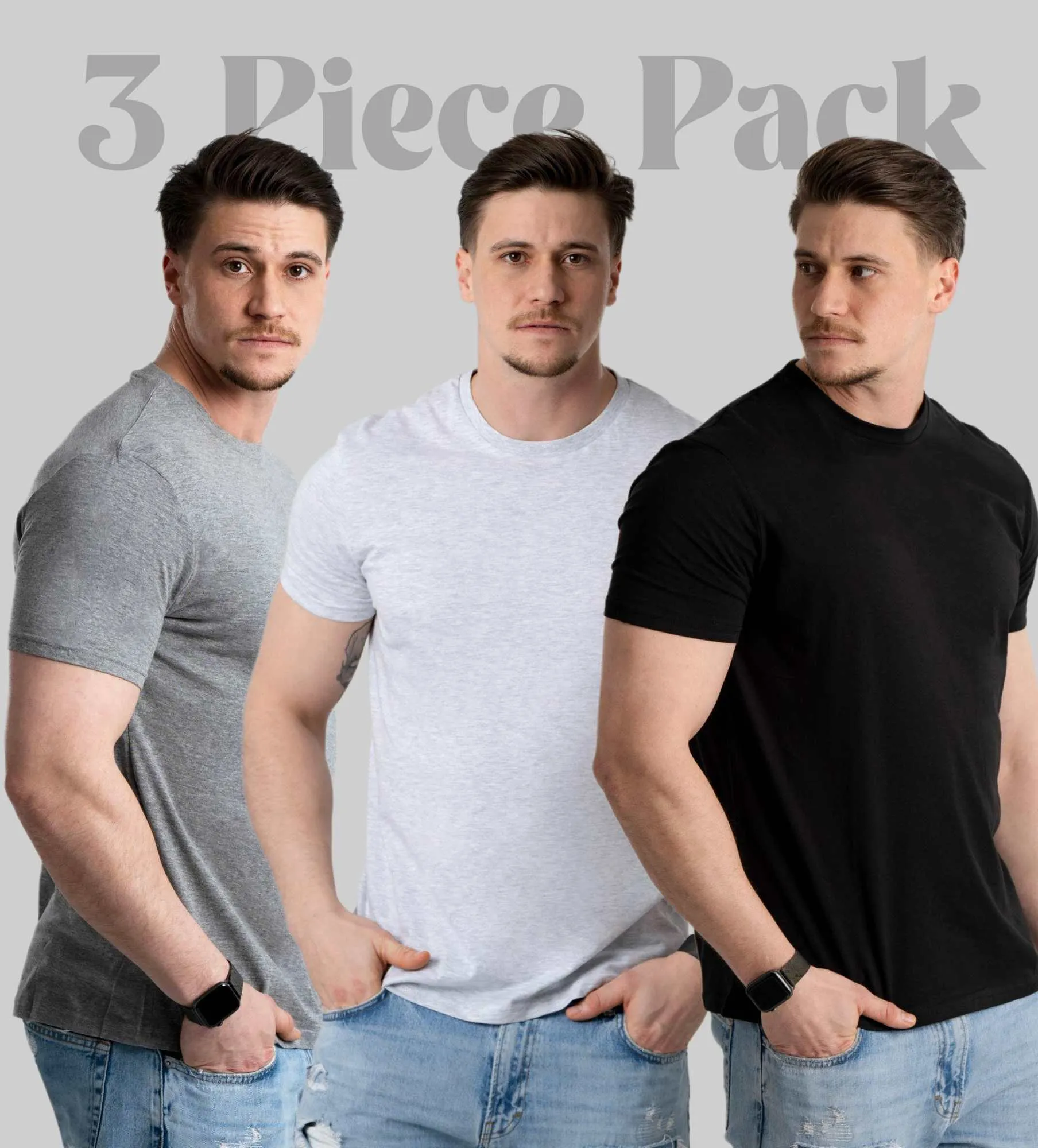 Pantoneclo 3 delni set moških majic s kratkimi rokavi - Super mehka bombažna mešanica