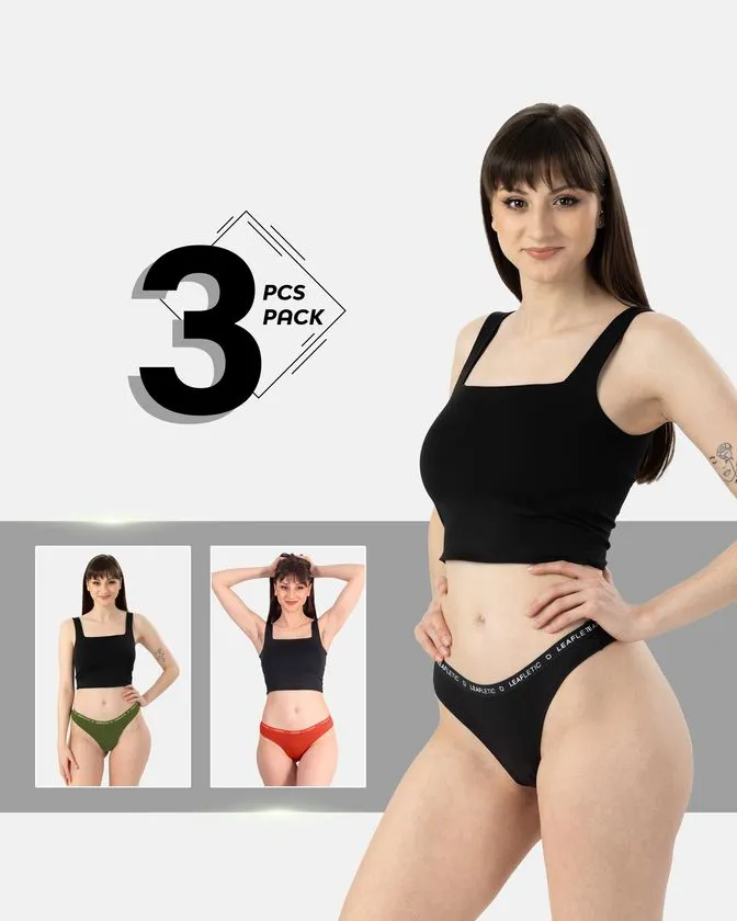Srednje visok pas, bombaž-elastan brazilke spodnjice – paket 3 kosi